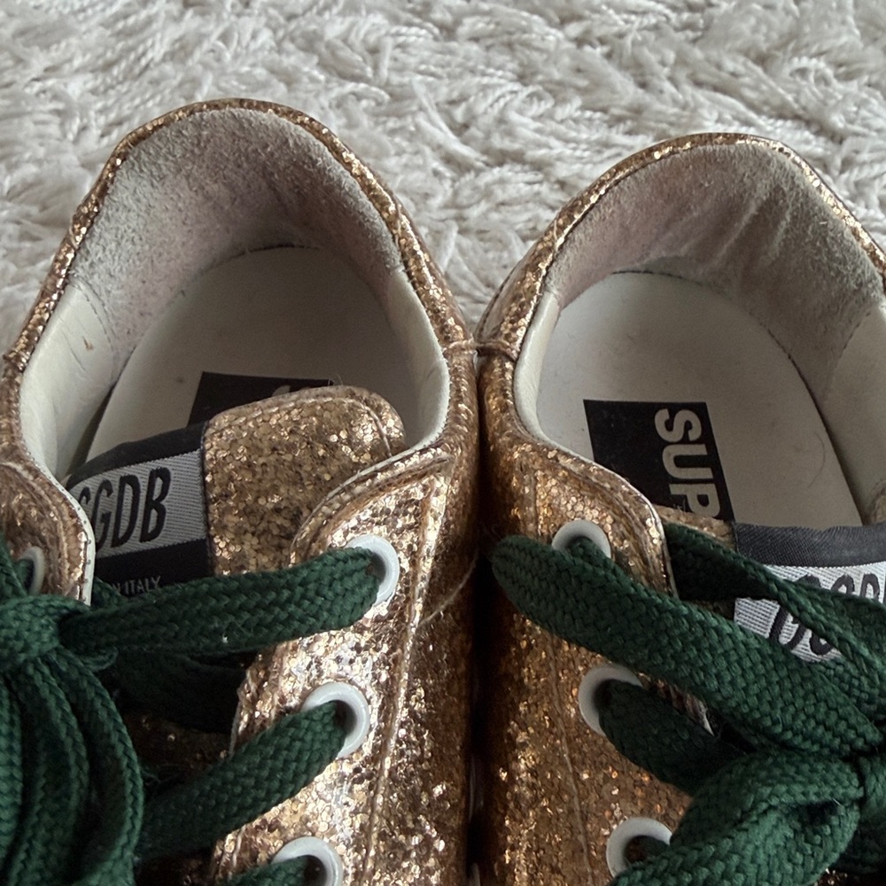 Gold Glitter Star Sneakers with Dark Green Laces - Picture 8 of 9